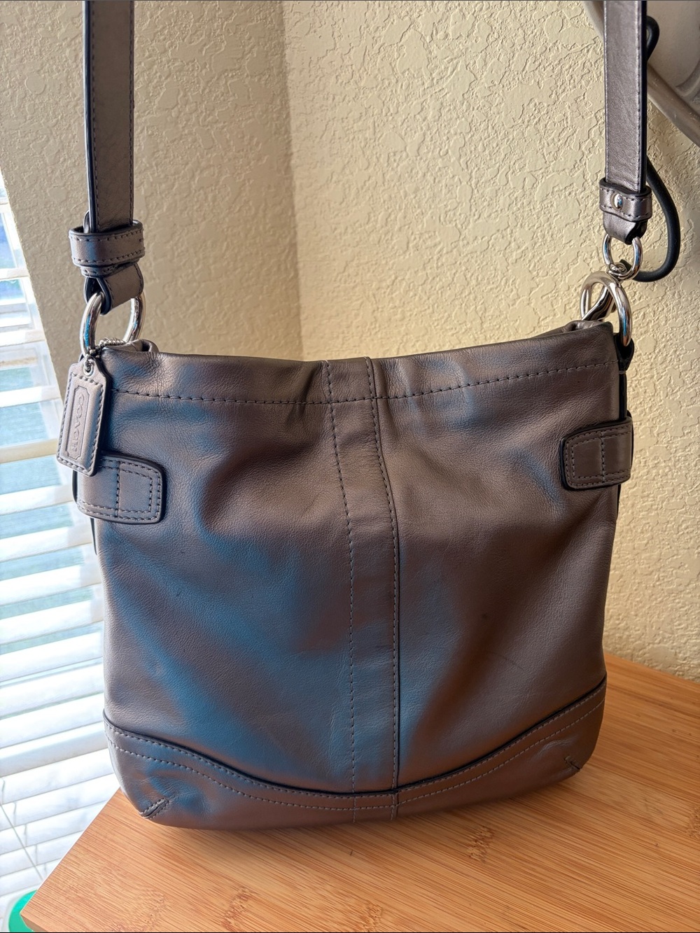 Coach Metallic Pewter Leather crossbody Bag with Chain Accent - Picture 4 of 8